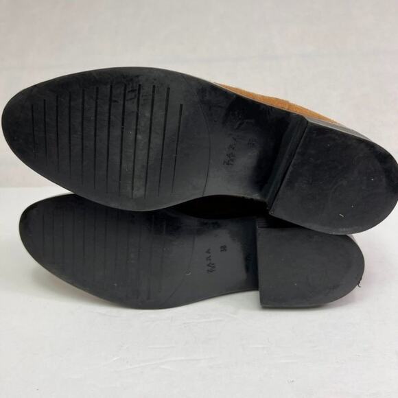 ZARA TRF SUEDE Booties 38 Camel Brown Ankle Side Zip Closure Western Rodeo Boho - Picture 5 of 14